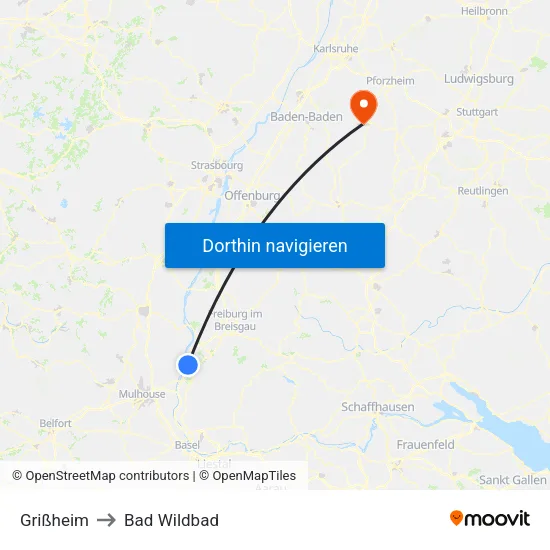Grißheim to Bad Wildbad map
