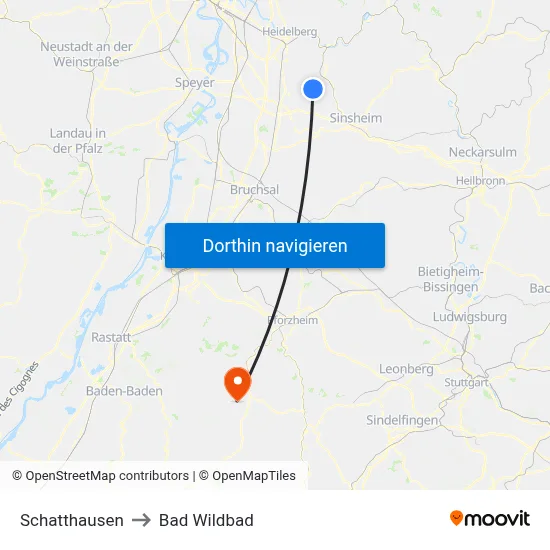 Schatthausen to Bad Wildbad map