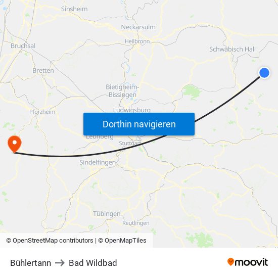 Bühlertann to Bad Wildbad map