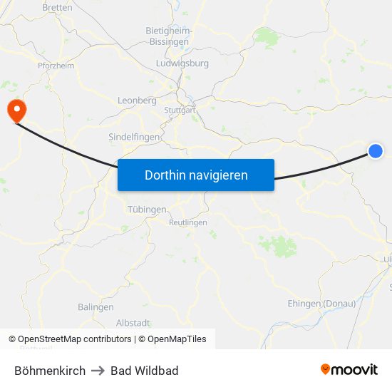 Böhmenkirch to Bad Wildbad map