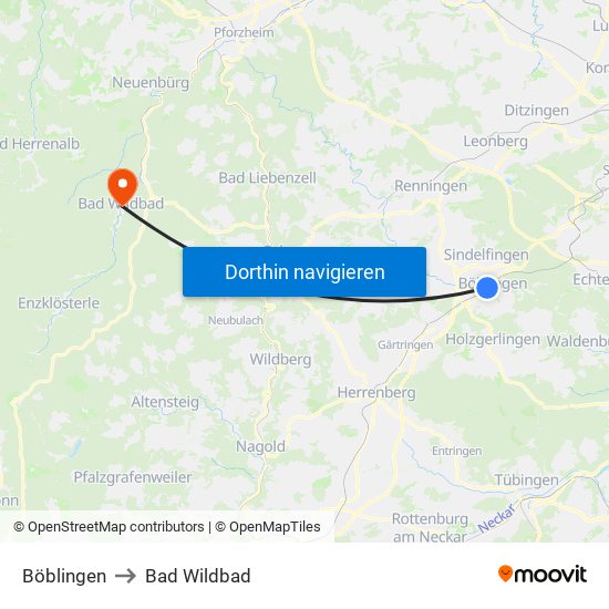 Böblingen to Bad Wildbad map