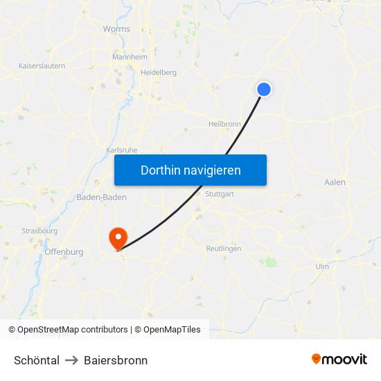 Schöntal to Baiersbronn map