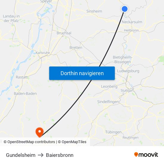 Gundelsheim to Baiersbronn map