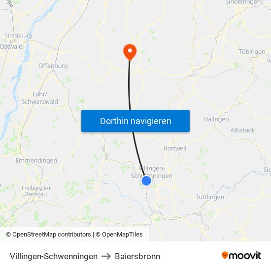 Villingen-Schwenningen to Baiersbronn map