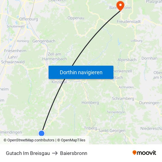 Gutach Im Breisgau to Baiersbronn map