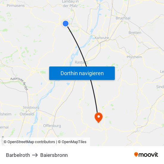 Barbelroth to Baiersbronn map