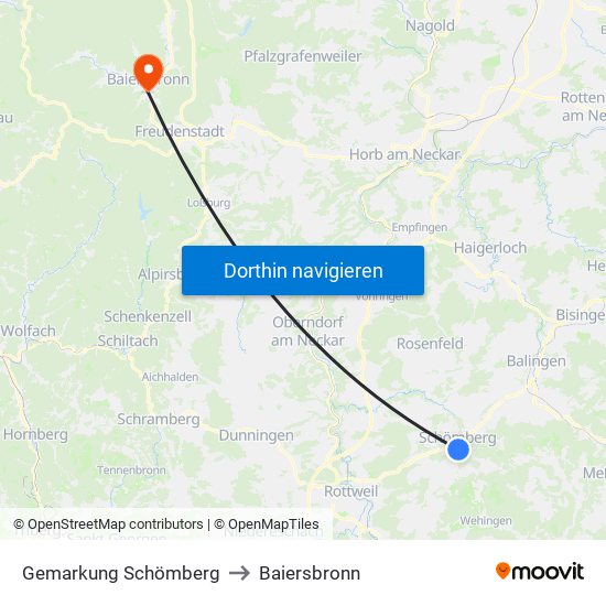 Gemarkung Schömberg to Baiersbronn map