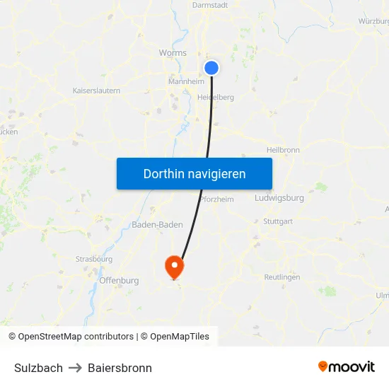 Sulzbach to Baiersbronn map