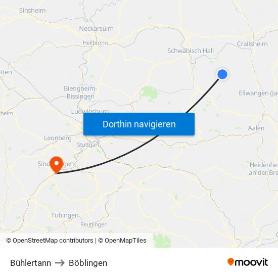 Bühlertann to Böblingen map