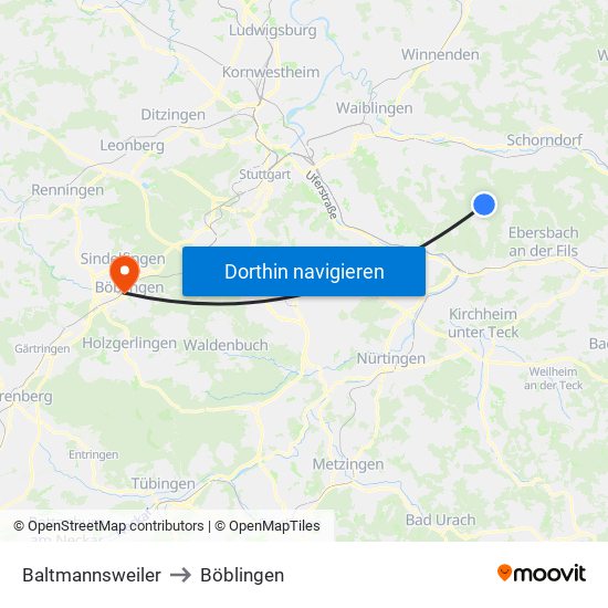 Baltmannsweiler to Böblingen map