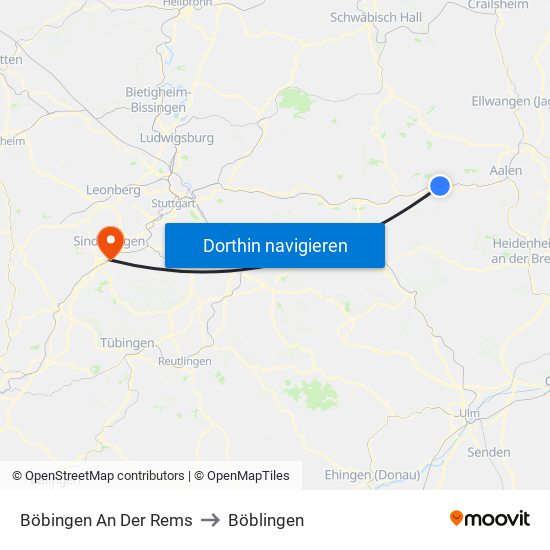 Böbingen An Der Rems to Böblingen map