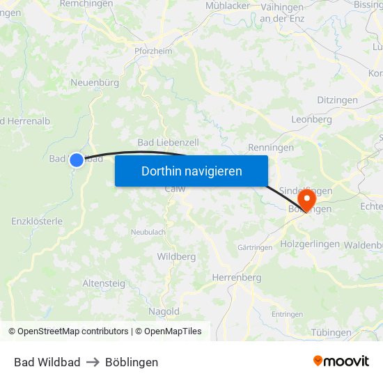 Bad Wildbad to Böblingen map