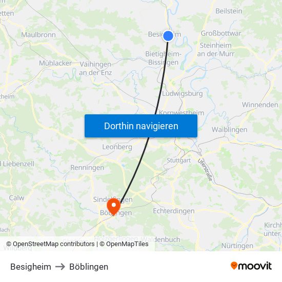 Besigheim to Böblingen map