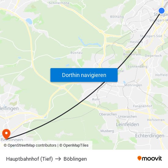 Hauptbahnhof (Tief) to Böblingen map