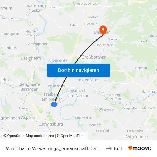 Vereinbarte Verwaltungsgemeinschaft Der Stadt Freiberg am Neckar to Beilstein map
