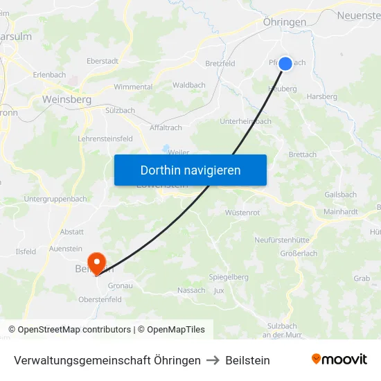 Verwaltungsgemeinschaft Öhringen to Beilstein map