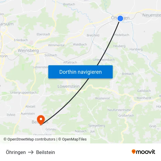 Öhringen to Beilstein map
