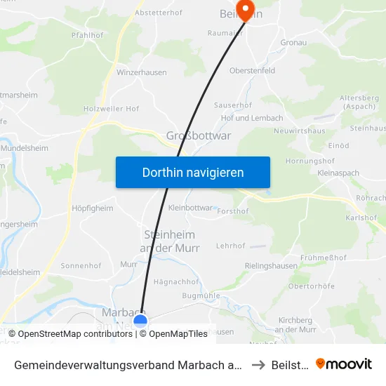 Gemeindeverwaltungsverband Marbach am Neckar to Beilstein map