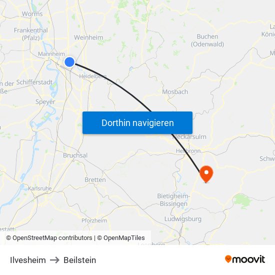 Ilvesheim to Beilstein map
