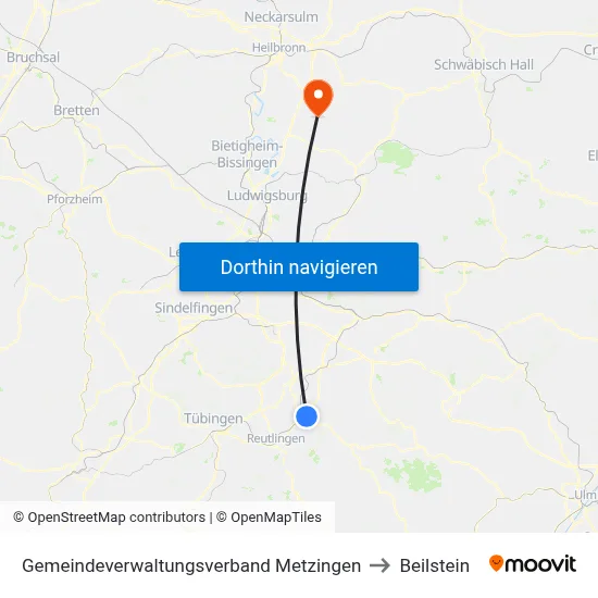 Gemeindeverwaltungsverband Metzingen to Beilstein map
