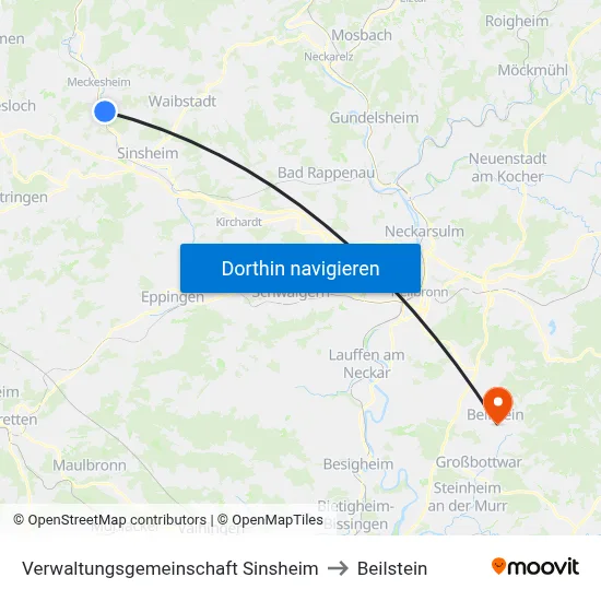 Verwaltungsgemeinschaft Sinsheim to Beilstein map
