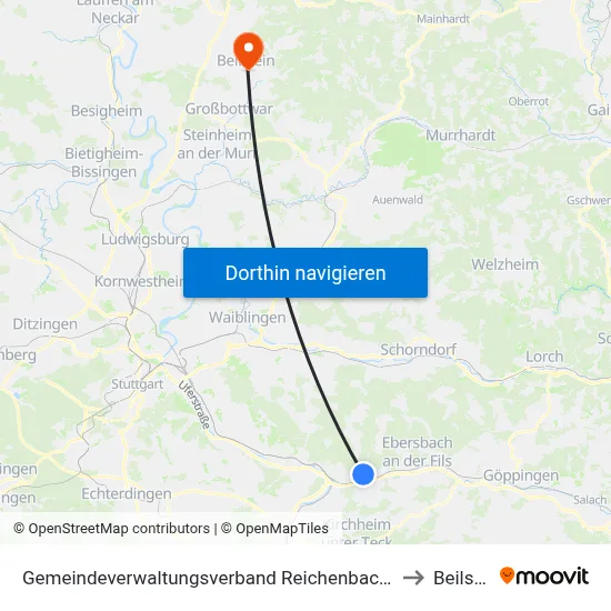 Gemeindeverwaltungsverband Reichenbach An Der Fils to Beilstein map