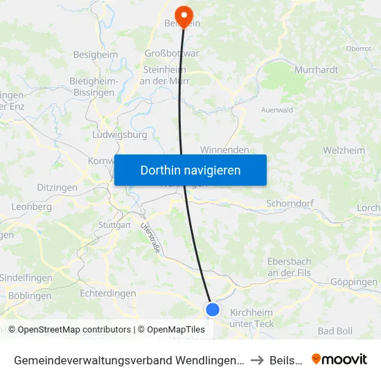 Gemeindeverwaltungsverband Wendlingen am Neckar to Beilstein map