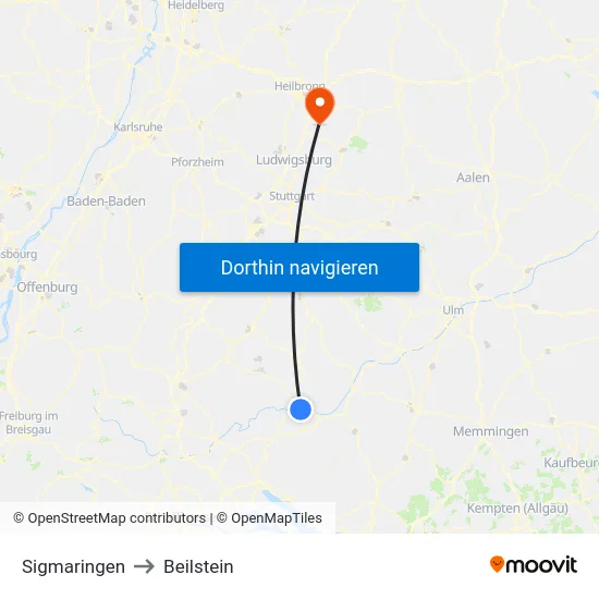 Sigmaringen to Beilstein map