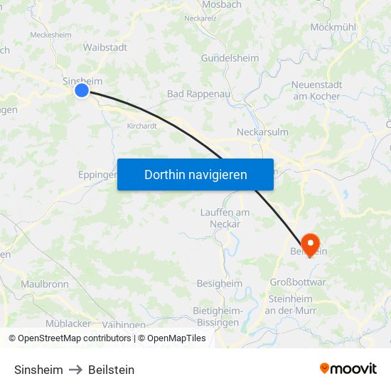 Sinsheim to Beilstein map