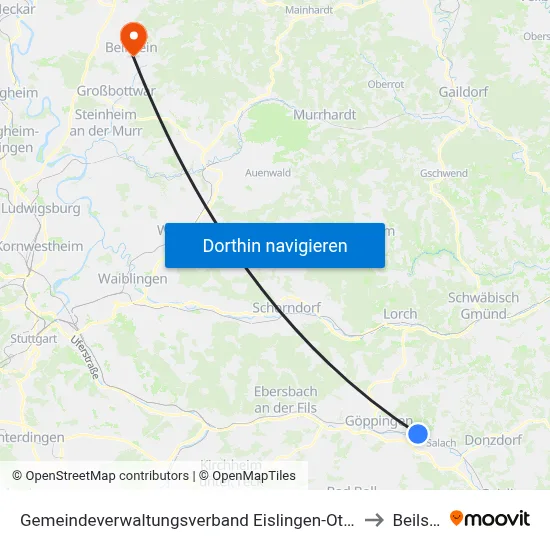 Gemeindeverwaltungsverband Eislingen-Ottenbach-Salach to Beilstein map