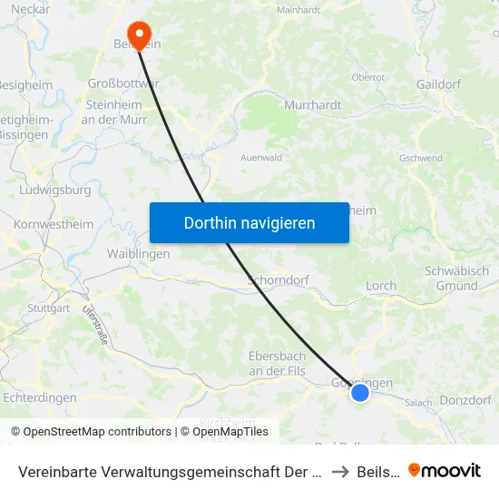 Vereinbarte Verwaltungsgemeinschaft Der Stadt Göppingen to Beilstein map