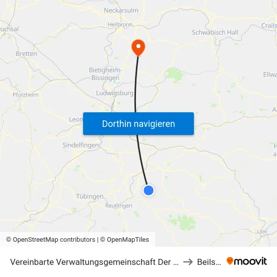 Vereinbarte Verwaltungsgemeinschaft Der Stadt Neuffen to Beilstein map