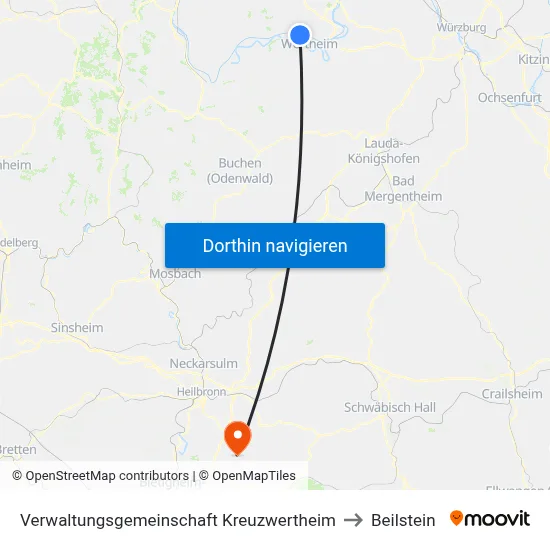 Verwaltungsgemeinschaft Kreuzwertheim to Beilstein map