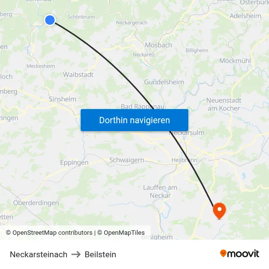 Neckarsteinach to Beilstein map