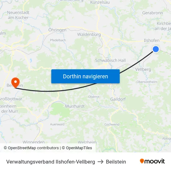 Verwaltungsverband Ilshofen-Vellberg to Beilstein map