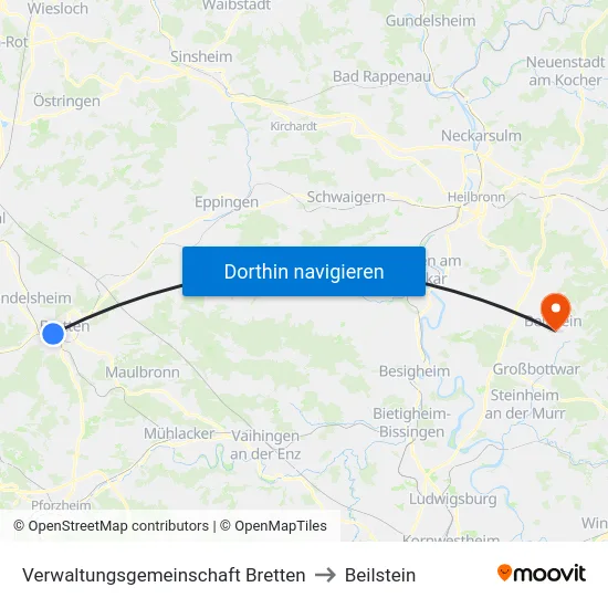 Verwaltungsgemeinschaft Bretten to Beilstein map
