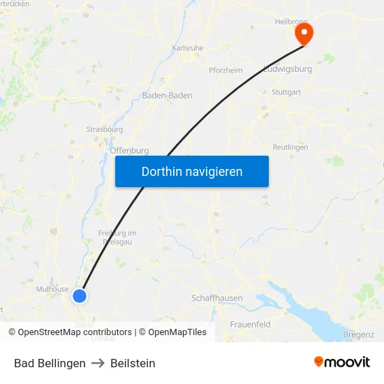 Bad Bellingen to Beilstein map