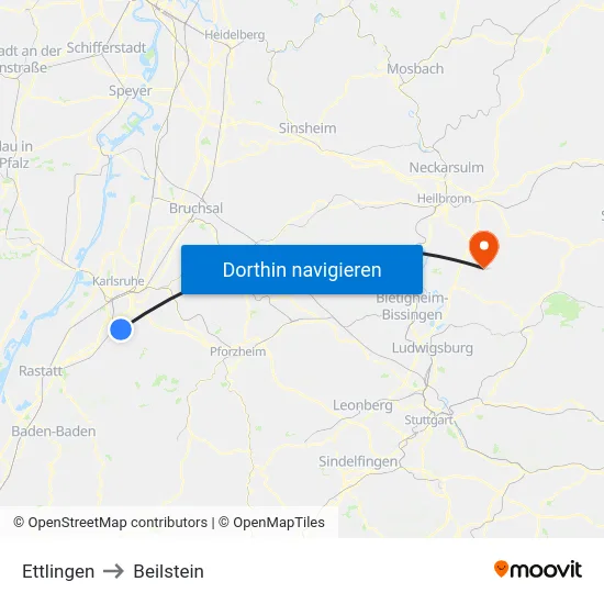 Ettlingen to Beilstein map