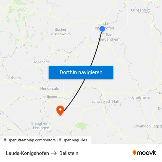 Lauda-Königshofen to Beilstein map