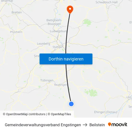 Gemeindeverwaltungsverband Engstingen to Beilstein map