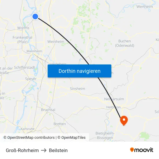 Groß-Rohrheim to Beilstein map