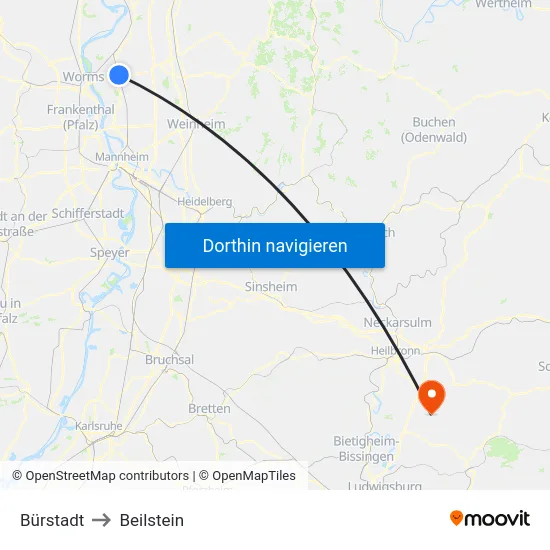Bürstadt to Beilstein map