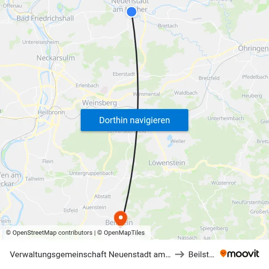 Verwaltungsgemeinschaft Neuenstadt am Kocher to Beilstein map
