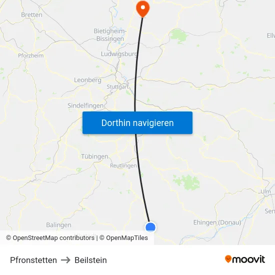 Pfronstetten to Beilstein map