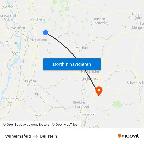 Wilhelmsfeld to Beilstein map