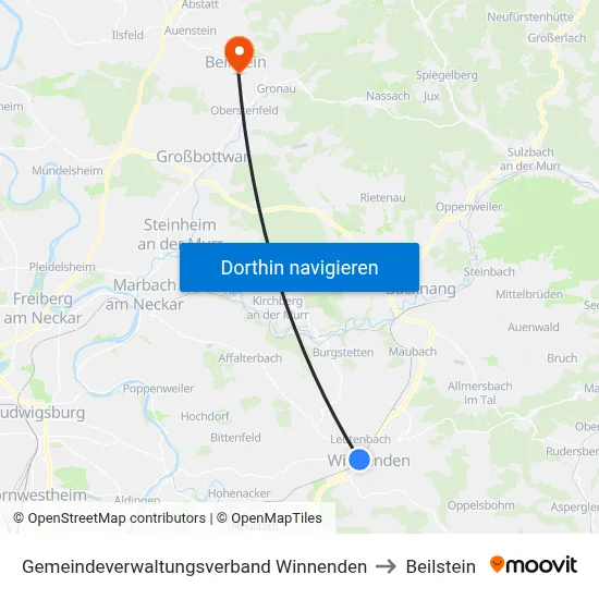 Gemeindeverwaltungsverband Winnenden to Beilstein map