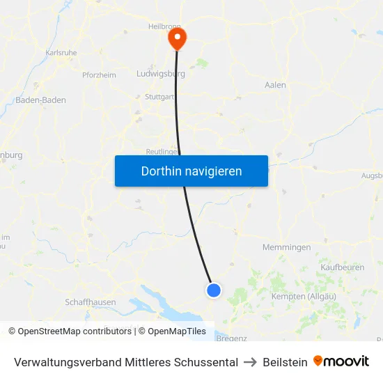 Verwaltungsverband Mittleres Schussental to Beilstein map