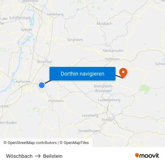 Wöschbach to Beilstein map