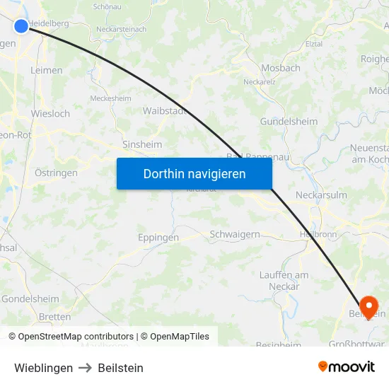 Wieblingen to Beilstein map
