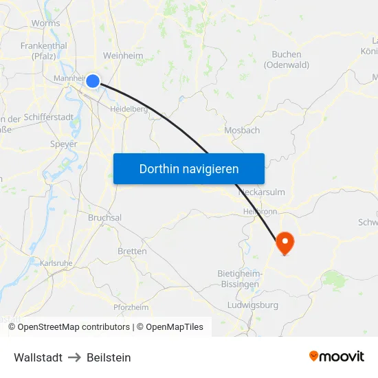 Wallstadt to Beilstein map